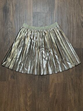 NWT CREWCUTS Metallic Gold Faux Leather Pleated Skirt w Sparkle Elastic Size XL